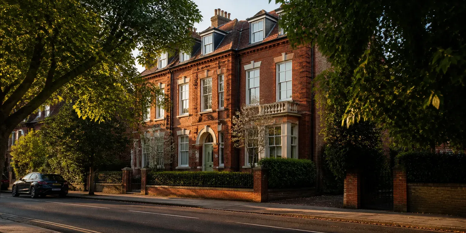 Substantial red brick period residence on a tree lined street
